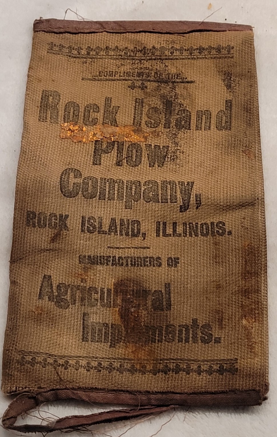 ROCK ISLAND PLOW COMPANY 1800s CLOTH FARMING ADVERTISEMENT ROCK ISLAND ILLINOIS