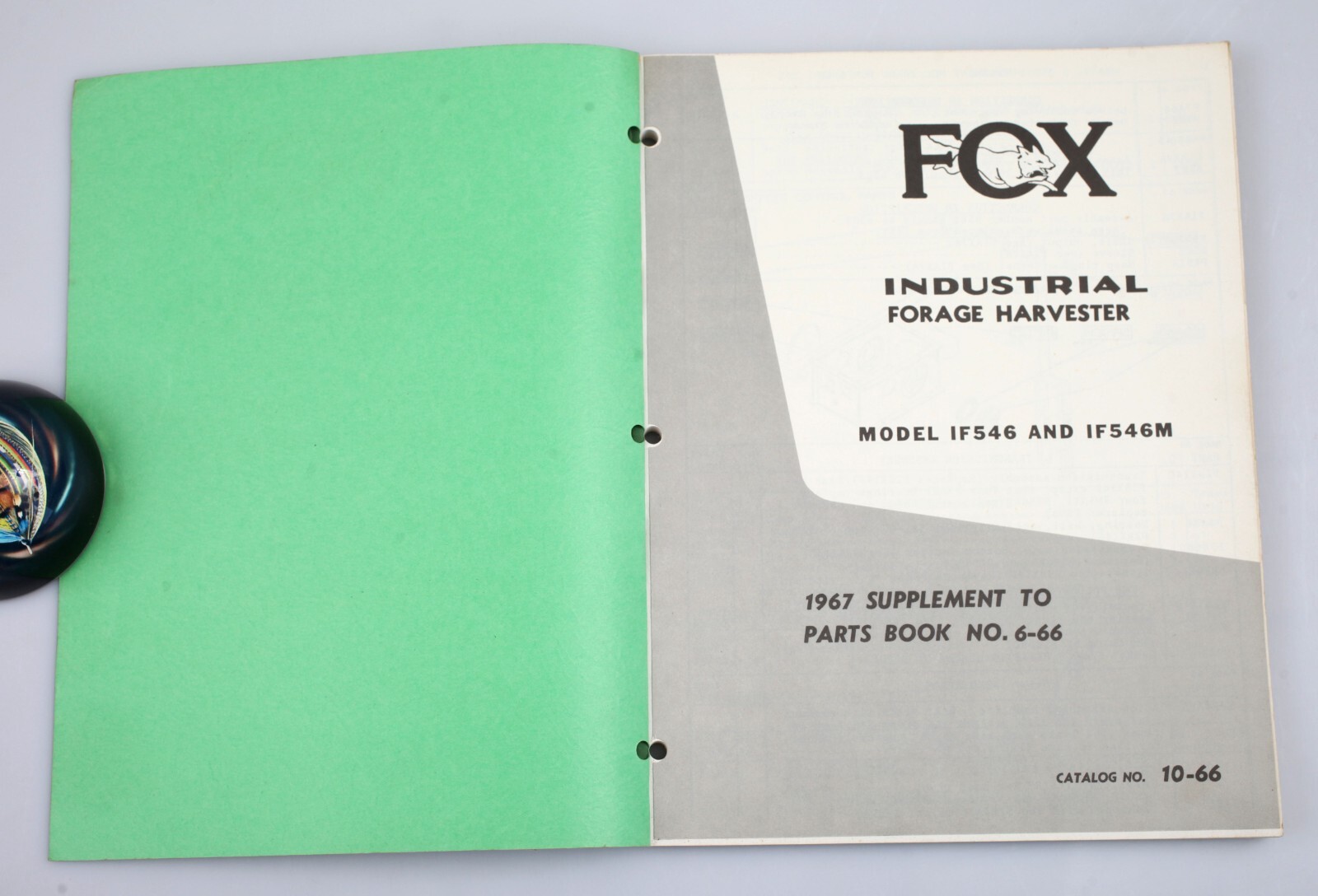 1967 Fox Industrial Forage Harvester Instruction and Parts Booklet Appleton WI