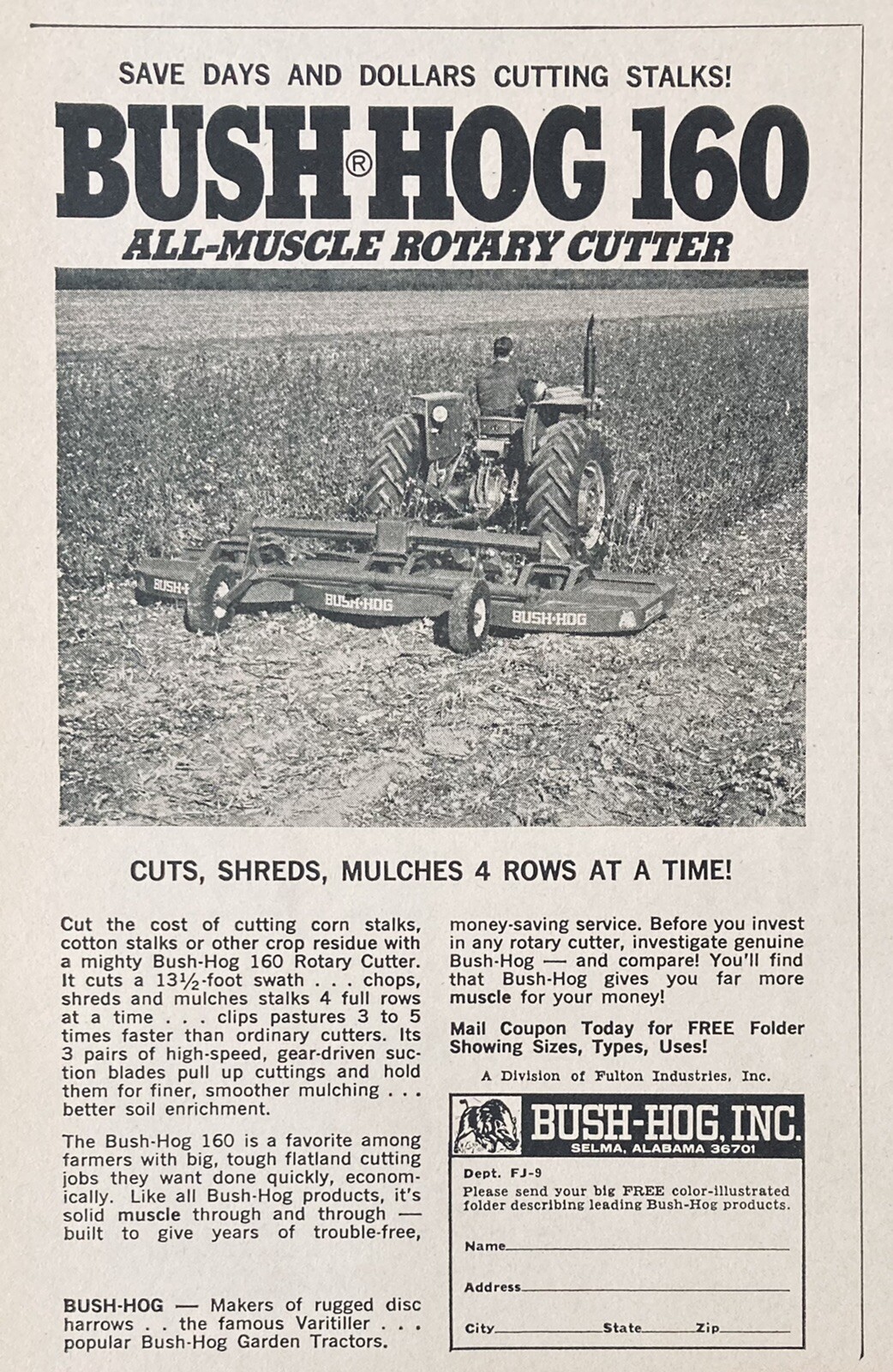 1967 AD.(XH9)~BUSH-HOG, INC. SELMA, AL. BUSH-HOG ROTARY CUTTER