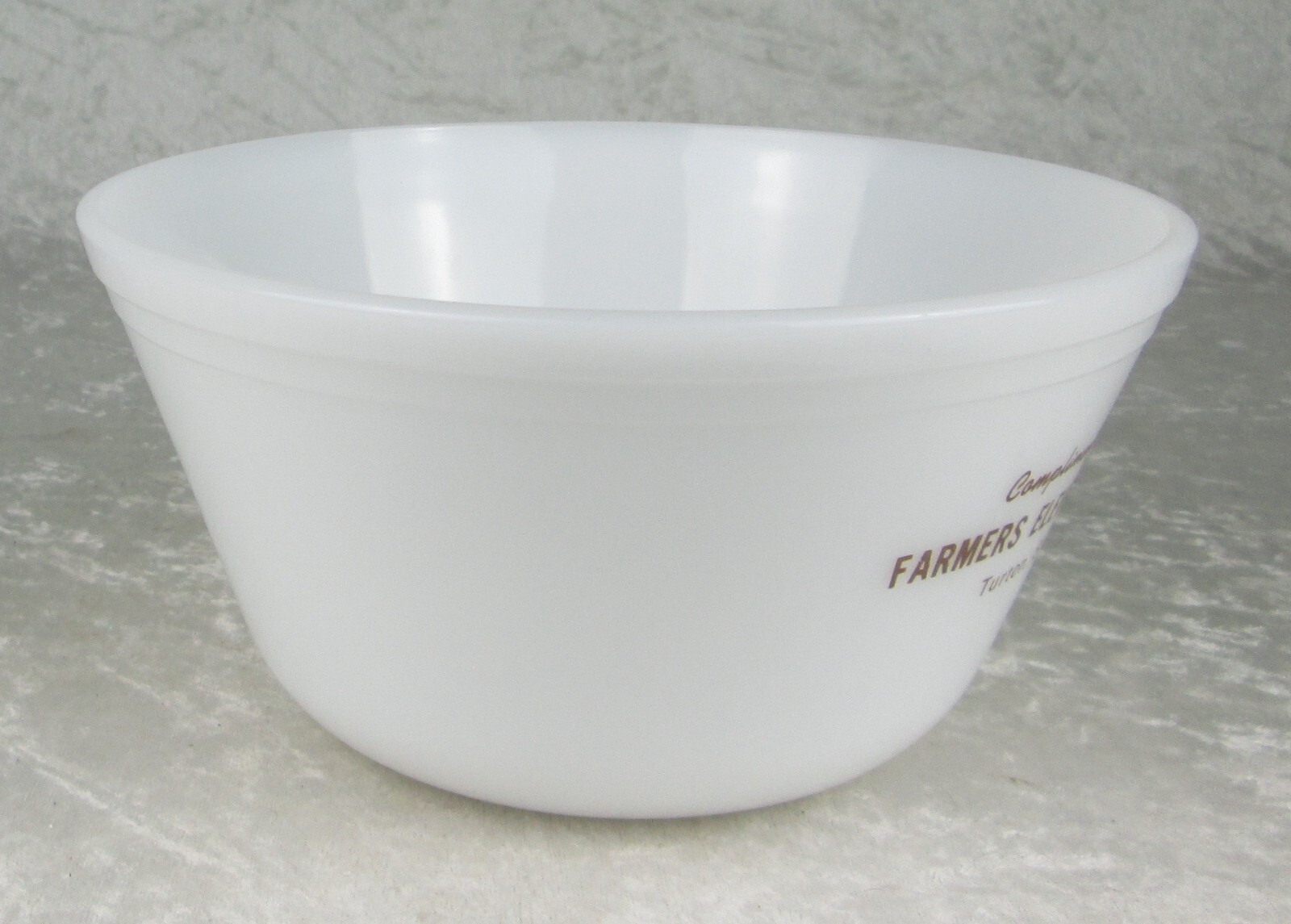 Federal Milk Glass Mixing Bowl Farmers Elevator Co. Turton S.D. South Dakota