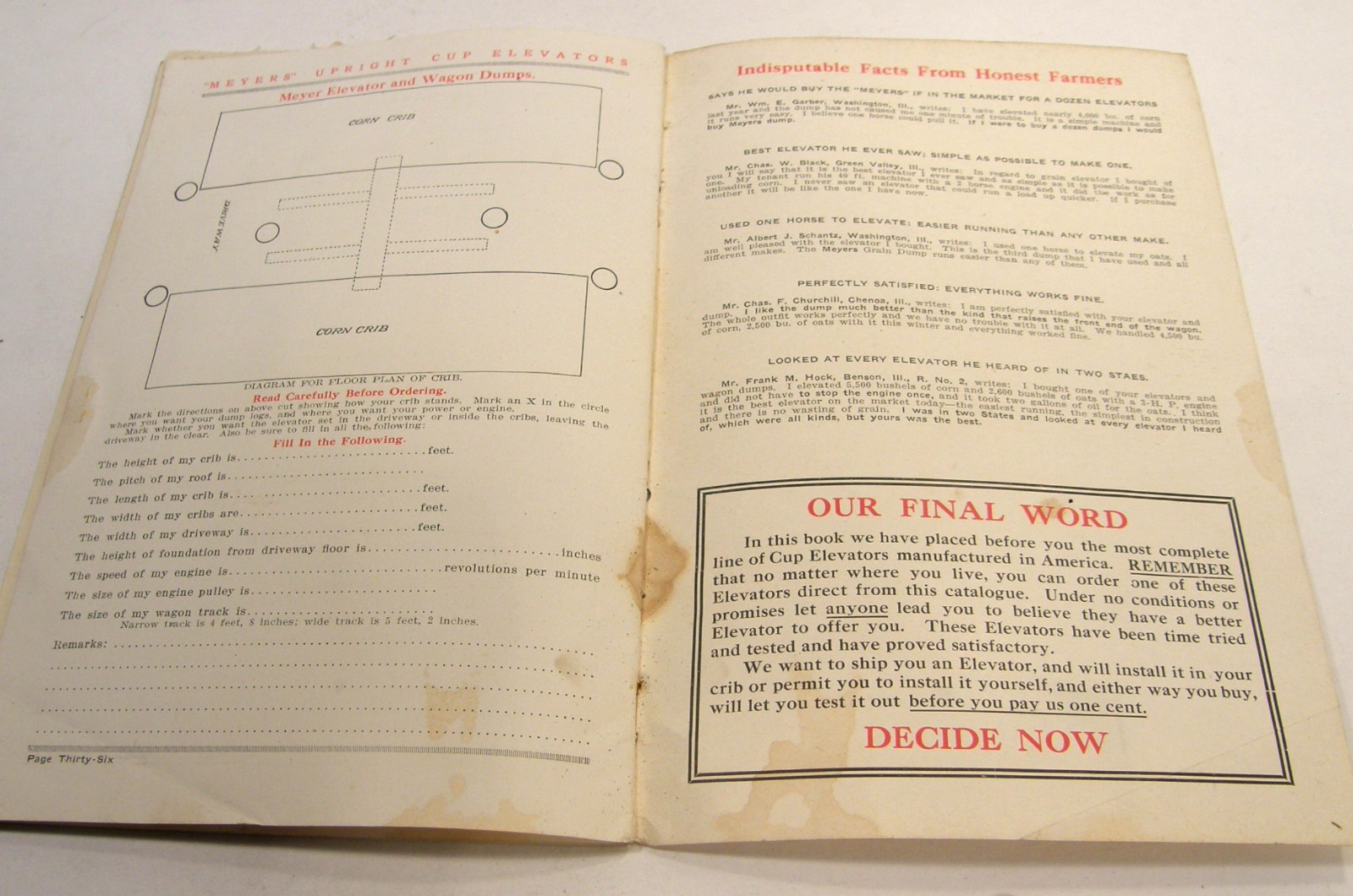 ANTIQUE c1915 ILLUSTRATED CATALOG MEYER FARM CUP ELEVATORS MORTON ILLINOIS