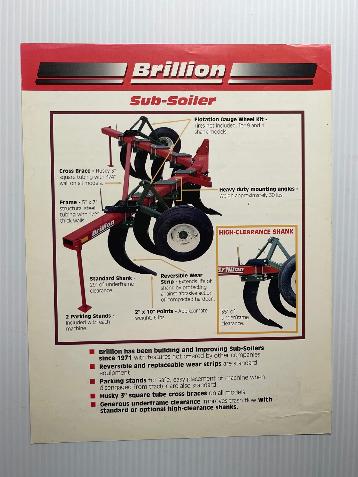 Brillion Equipment Sub-Soiler – Sales Brochure *Original Dated 2010s*