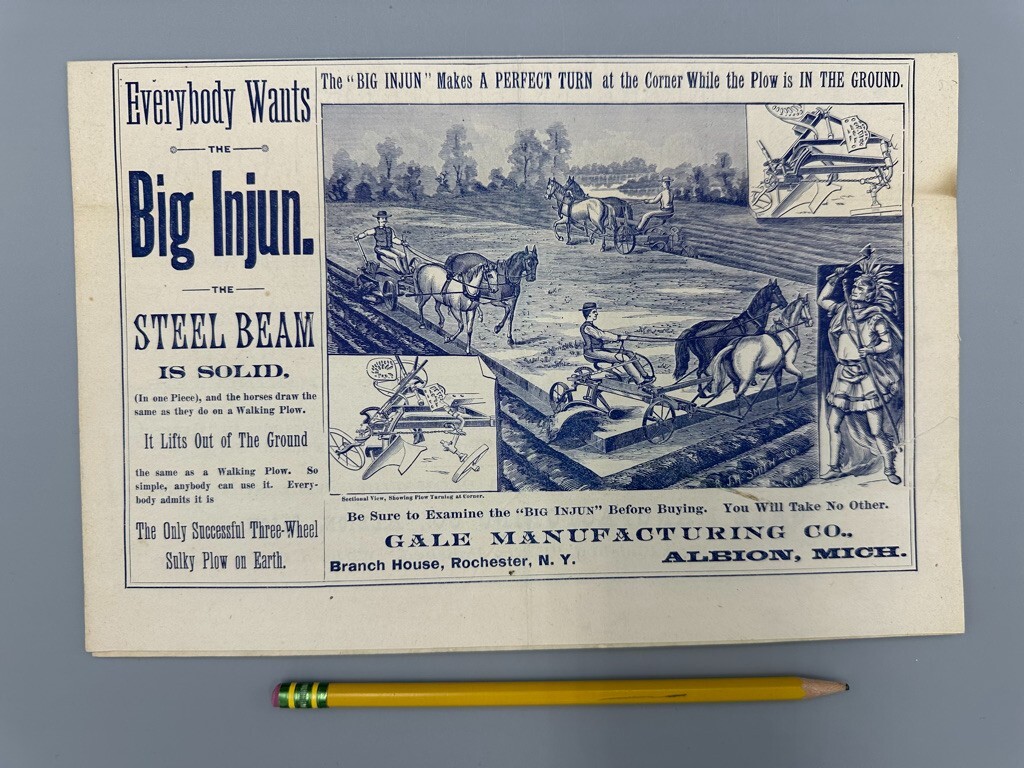 1888 GALE PLOW Big Injun FARM Advertising ALBION Michigan Circular