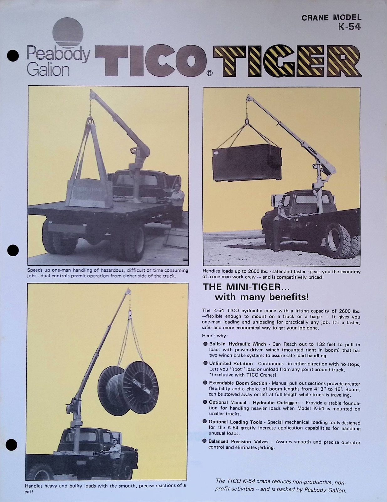 Vintage Farm Advertisement Spec Sheet TICO K54 Rough Terrain Crane Specification