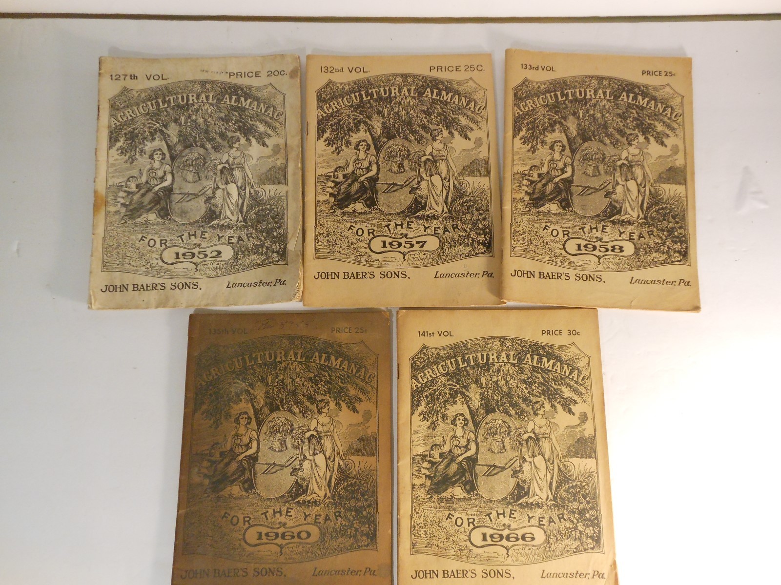Lot of 5 Vintage Agricultural Almanac&rsquo;s 1952,57,58,60,66 John Baer&rsquo;s LancasterPa