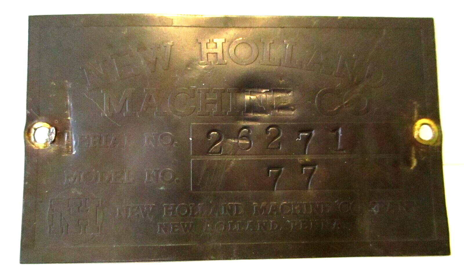 NH New Holland Machine Company 77 Square Baler Serial Number Plate ID Tag Emblem