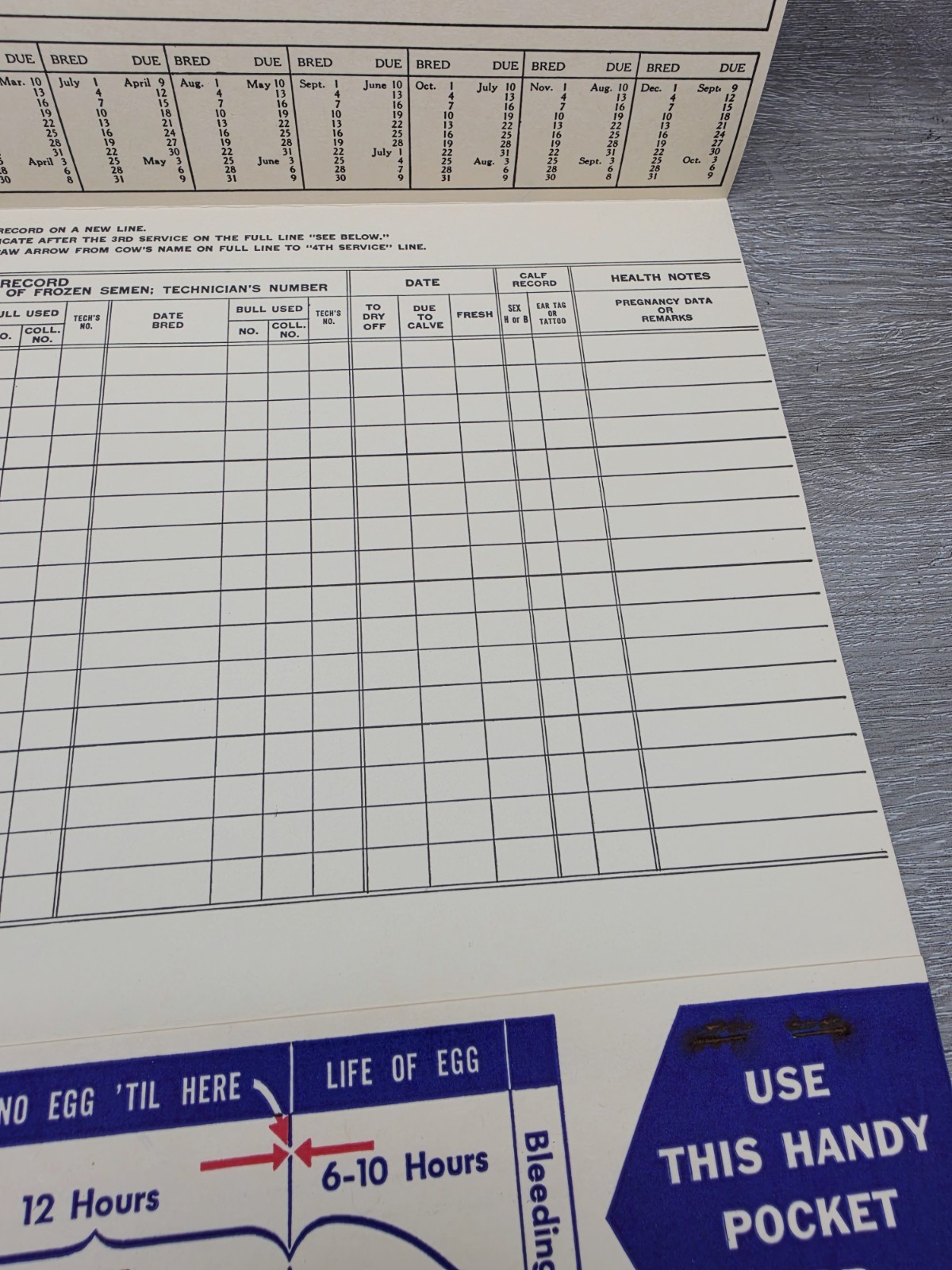 Rare 1957 American Breeders Service Folder Cow Breeding Schedule NOS Advert
