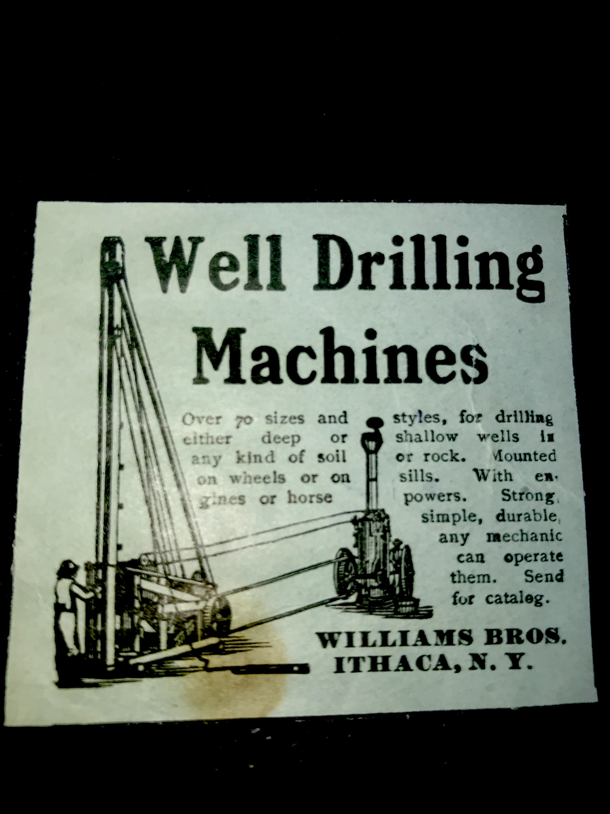 1907 Williams Bros. Well Drilling Machines Farm Advertising – Ithaca – New York