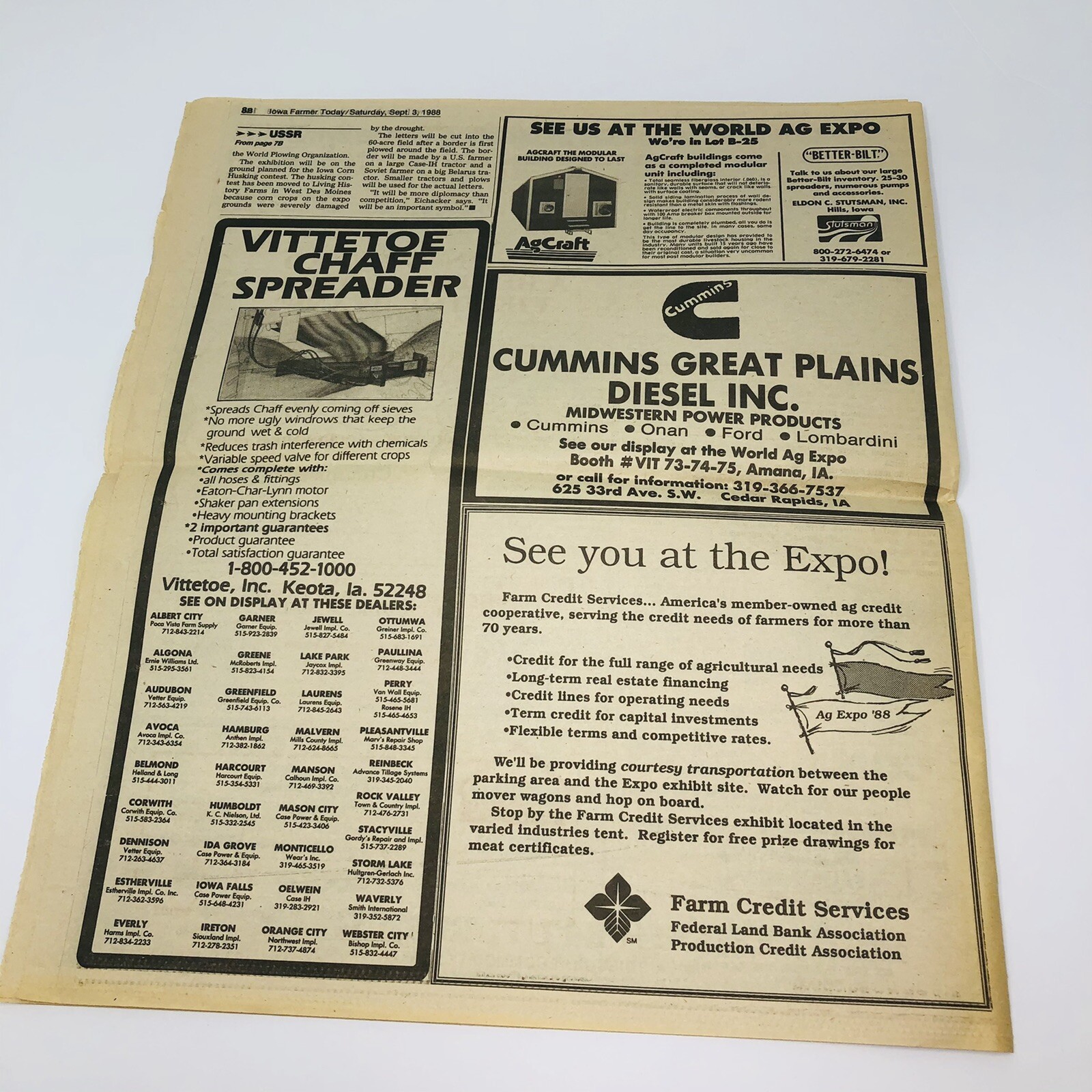 World Ag Expo 1988 Iowa Farmer Today Newspaper Pullout Advertising Paper