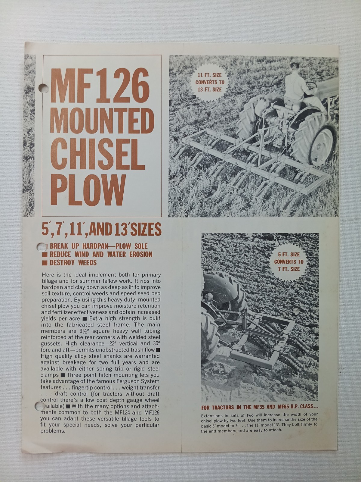 Vintage Mailer Massey Ferguson MF 126 Mounted Chisel Plow Dealer Brochure AD
