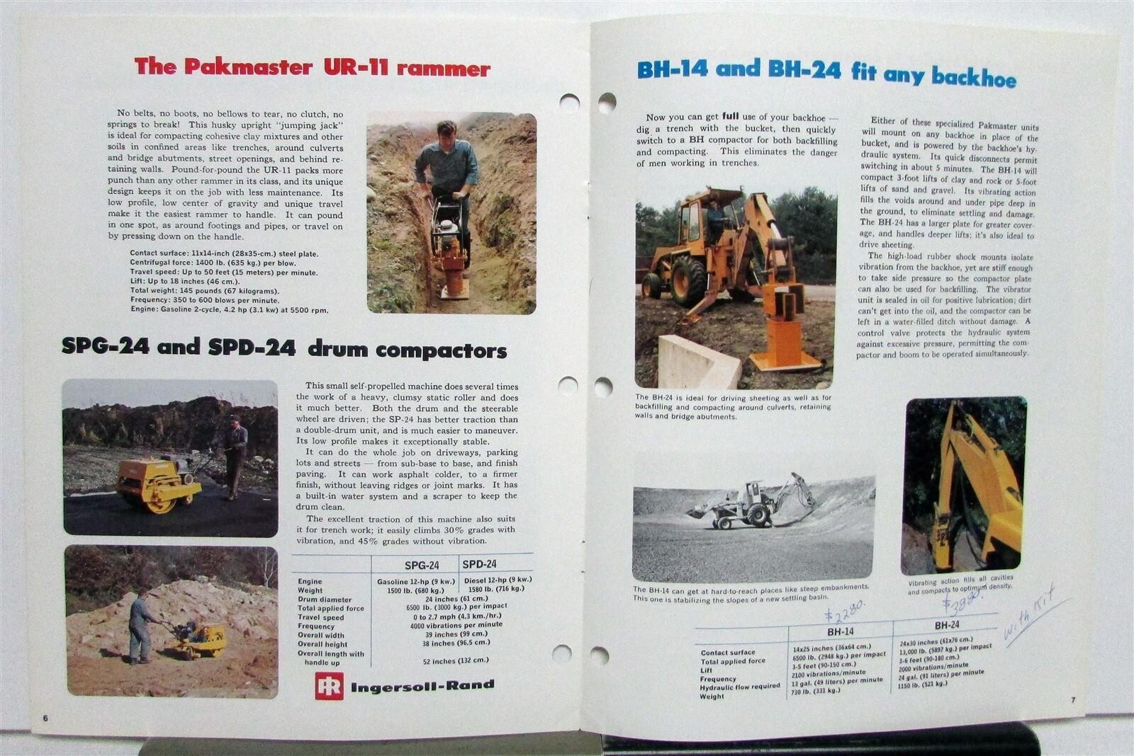 1970s Ingersoll Rand Vibratory Compactors Specs Construction Sales Brochure