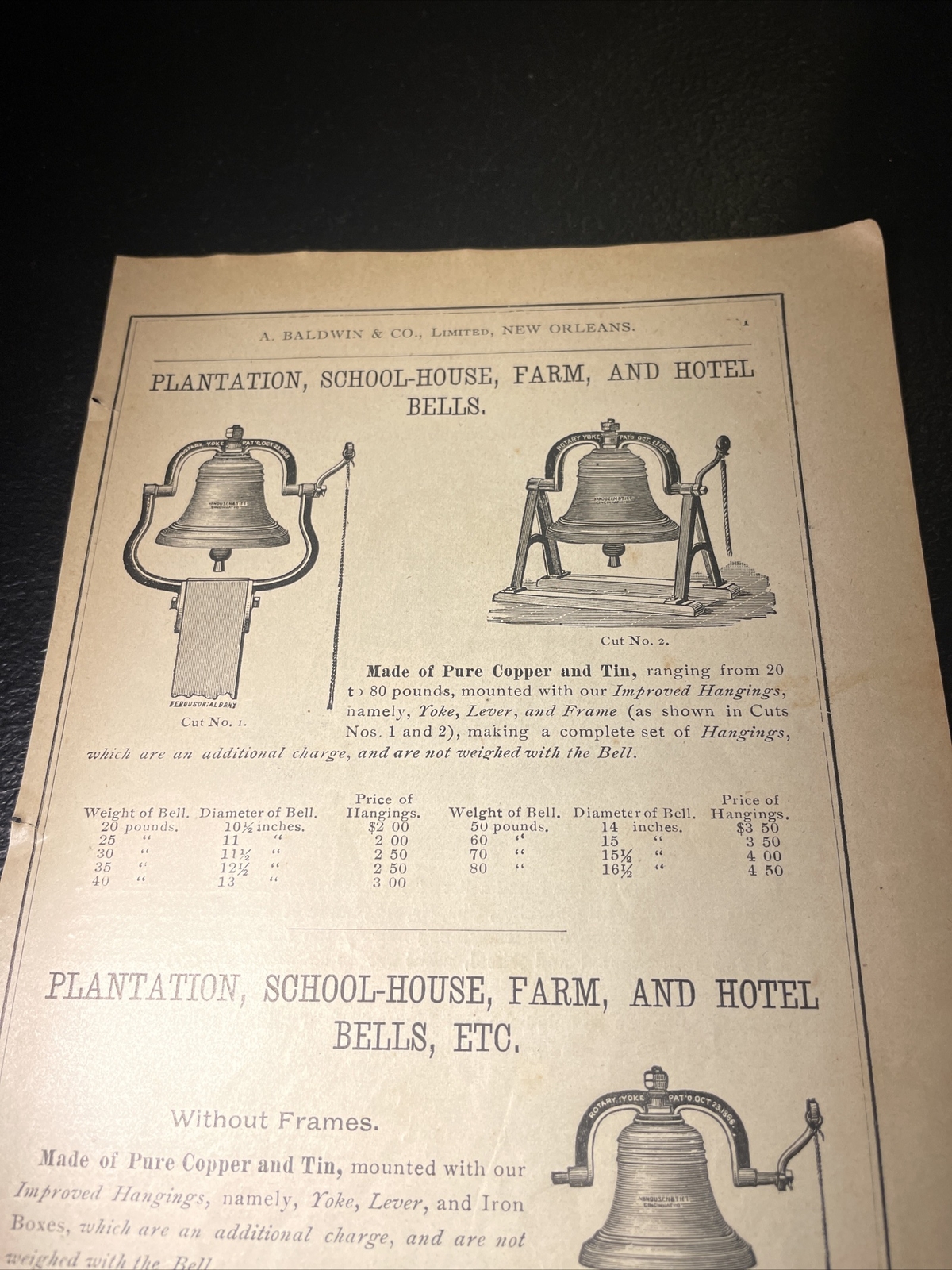 1891 Baldwin – Vanduzen & Tiet Bell – Farm Advertising New Orleans – Cincinnati