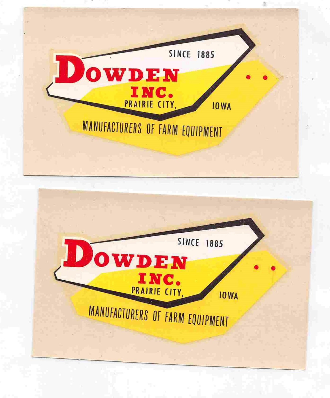 Dowden Manufacturing Farm Equipment Prairie City Iowa Advertising Decal NOS