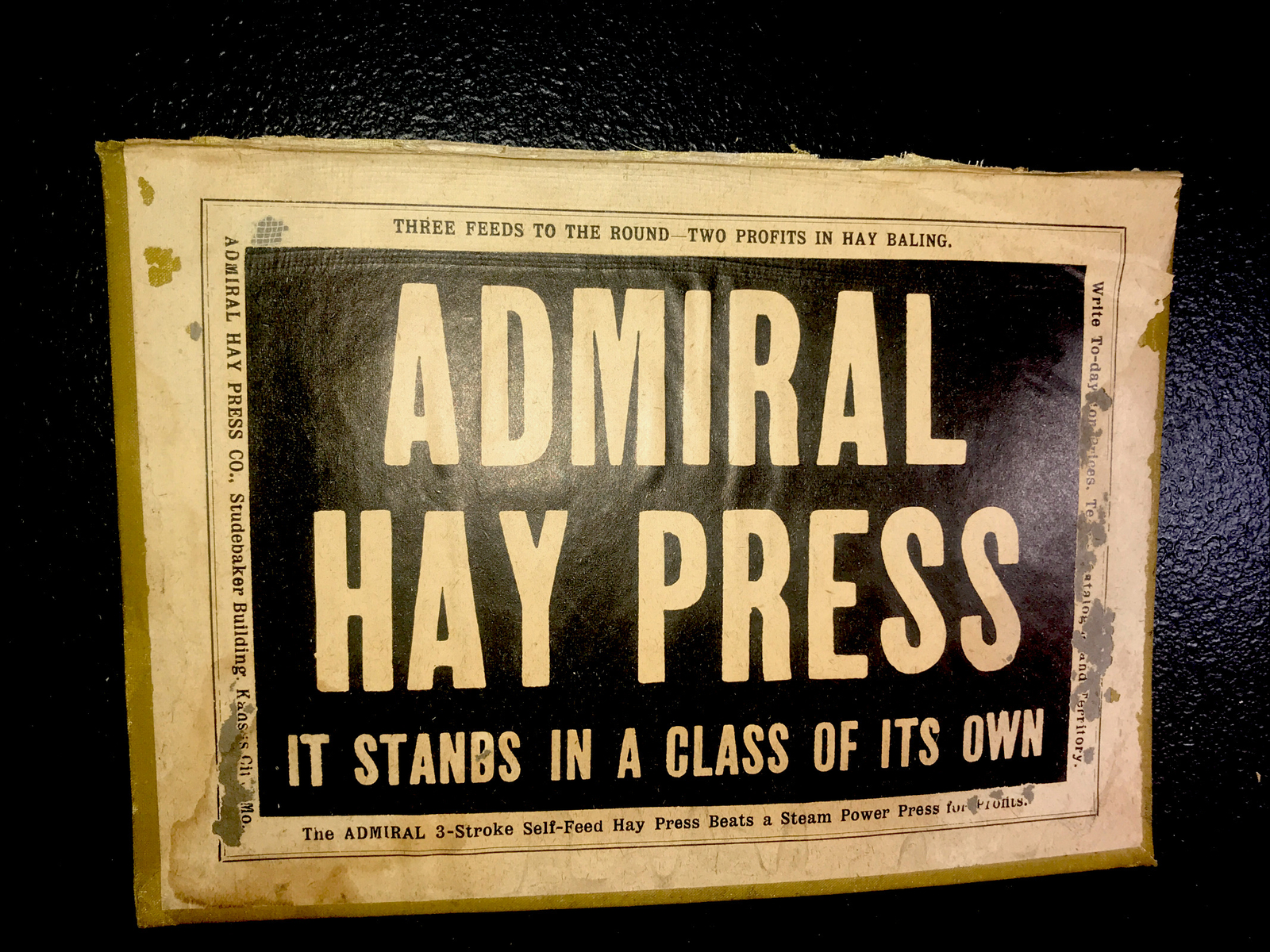1908 Admiral Hay Press Farm Advertising – Kansas City – Missouri & John Deere