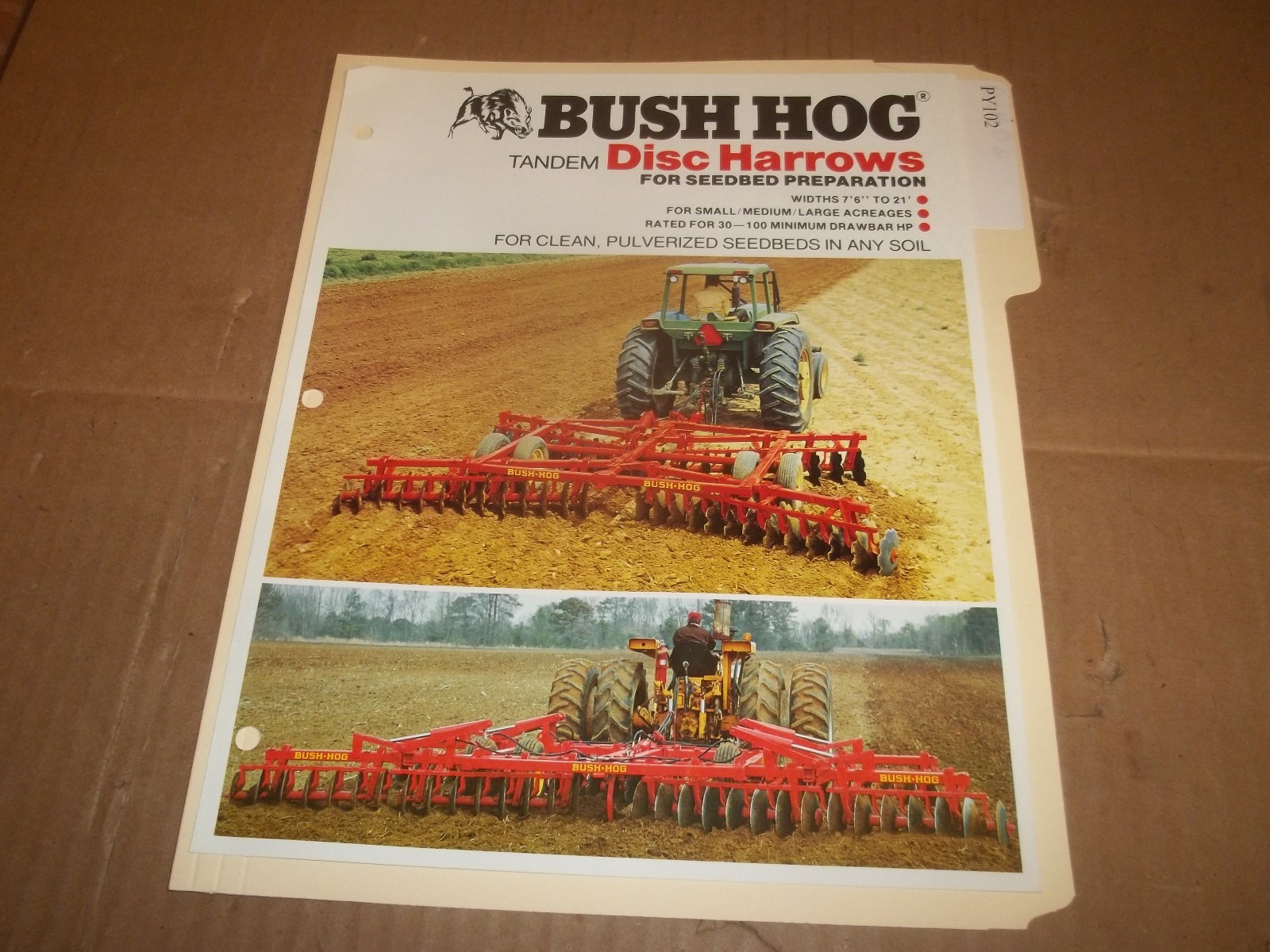 PY102) Bush Hog Sales Brochure 4 Pages – Tandem Disc Harrows