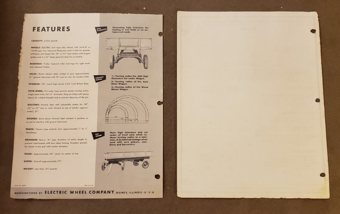VINTAGE 1950s Electric Timken Bearing Farm Wagon Advertising Literature Brochure