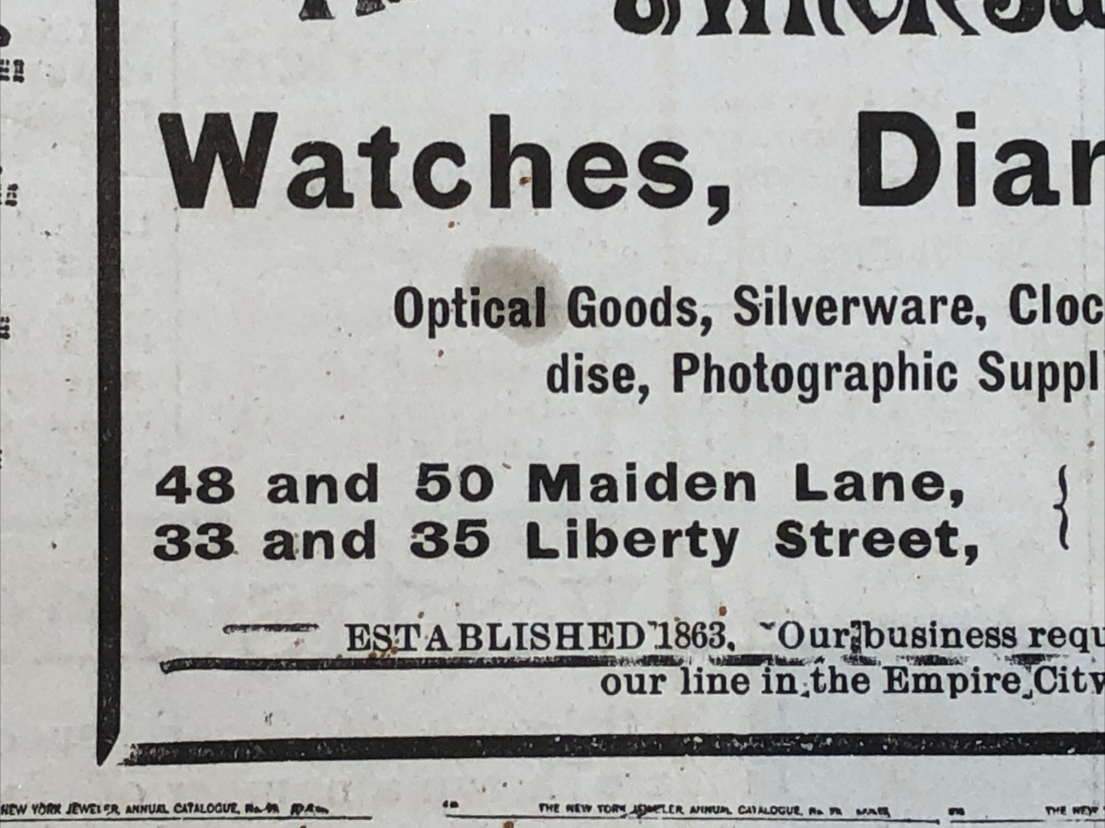 Antique 1901 Jewelry Watch Diamonds Clock Store Pocket Print NY Picture Guide Ad