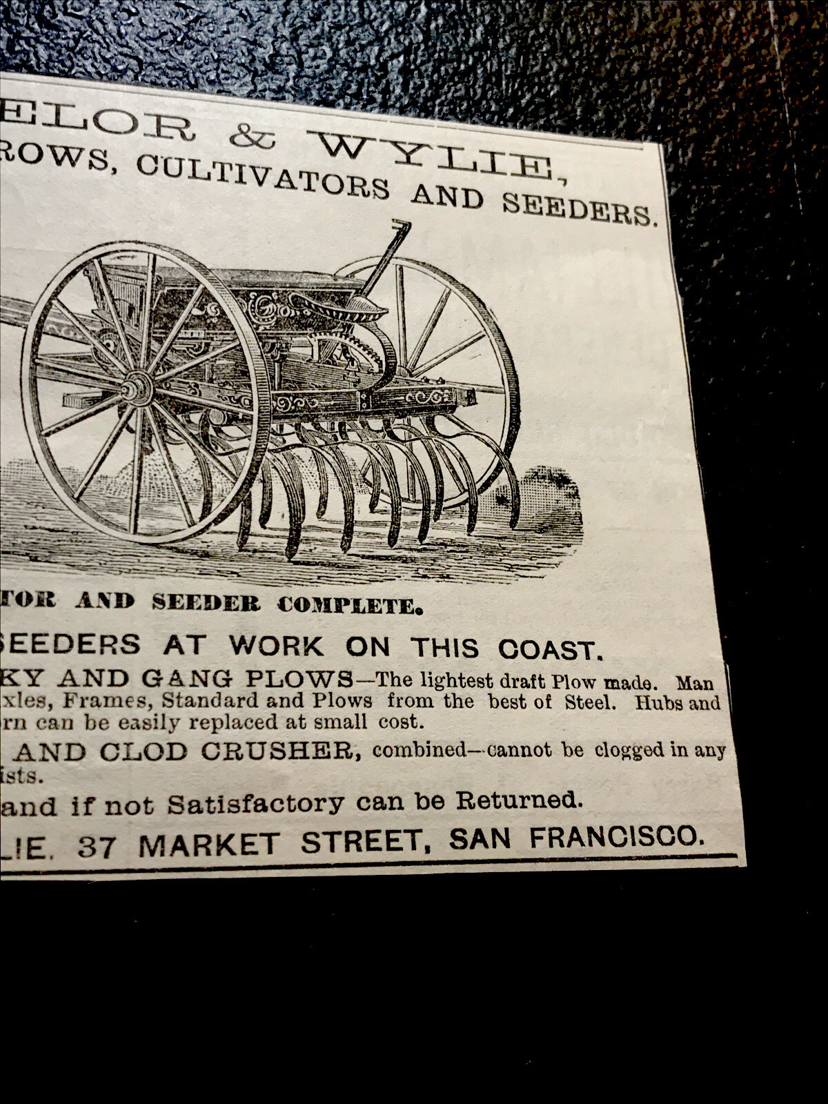 1886 Batchelor & Wylie Farm Implement Advertising – San Francisco – California
