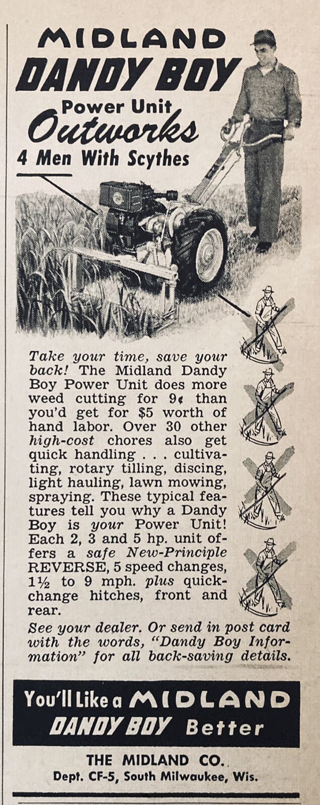1953 AD.(XH49)~THE MIDLAND CO. S. MILW., WIS. MIDLAND DANDY BOY MOWER