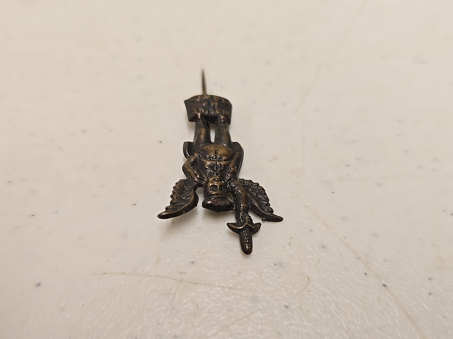 Antique 2&Prime; Moline Plow Co Flying Dutchman Advertising Brass Stick Pin