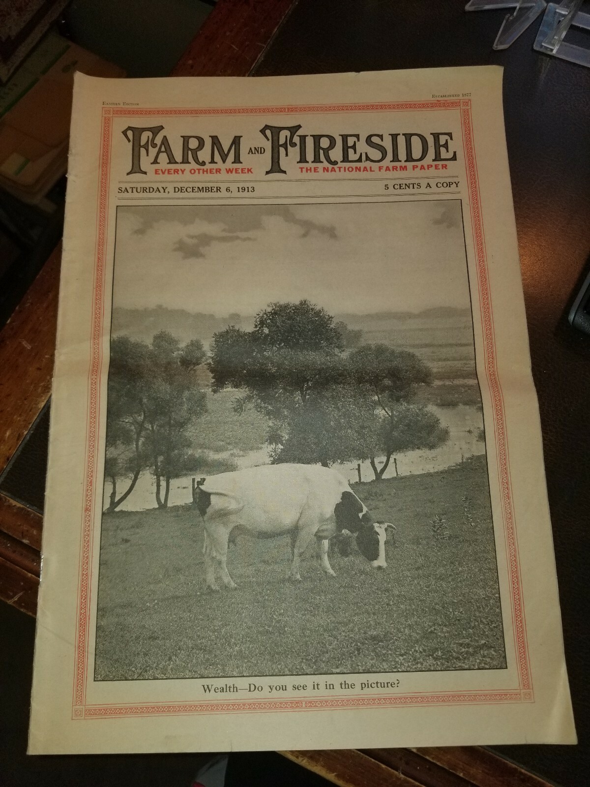 FARM and FIRESIDE The National Farm Paper- Milking Cow Dec 6 1913 Coke Calendar