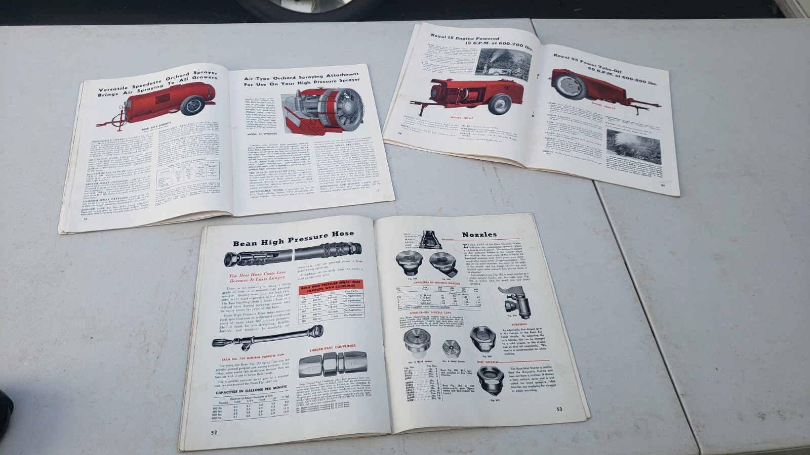 Vtg apple grower John Bean farm sprayers lot 1947-1948-1956