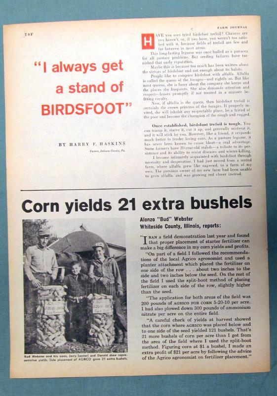 Orig 1959 Fertilizer Photo Ad featuring Alonzo Bud Webster, Whiteside County IL
