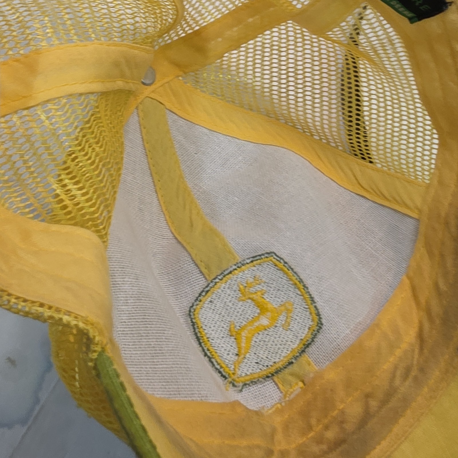 Green/yellow John Deere baseball cap hat knit front mesh back.. Corduroy Snapbac