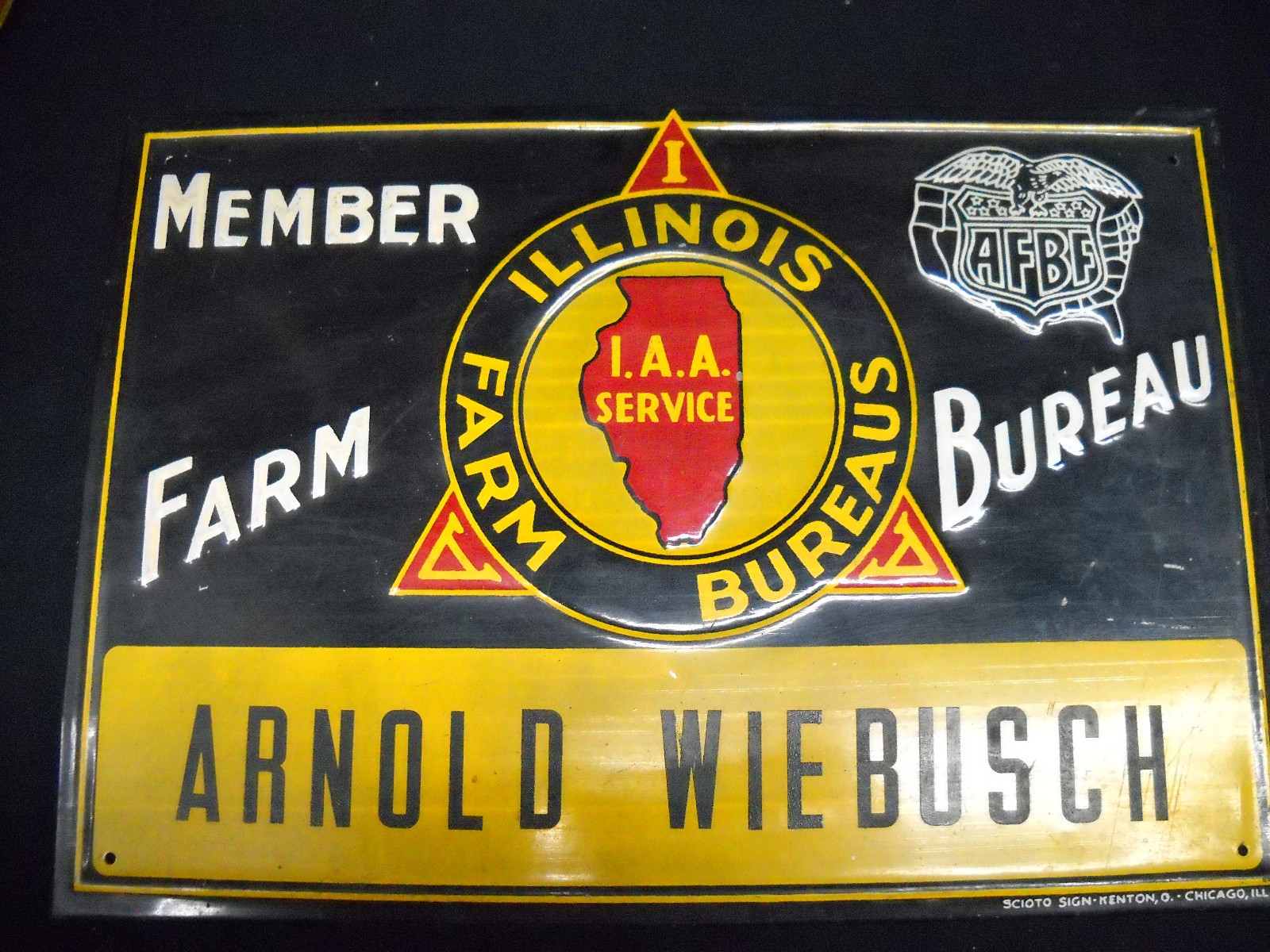 Vintage Authentic Metal Illinois Farm Bureau AFBF Member Sign 13.5 x 9.5 Scioto