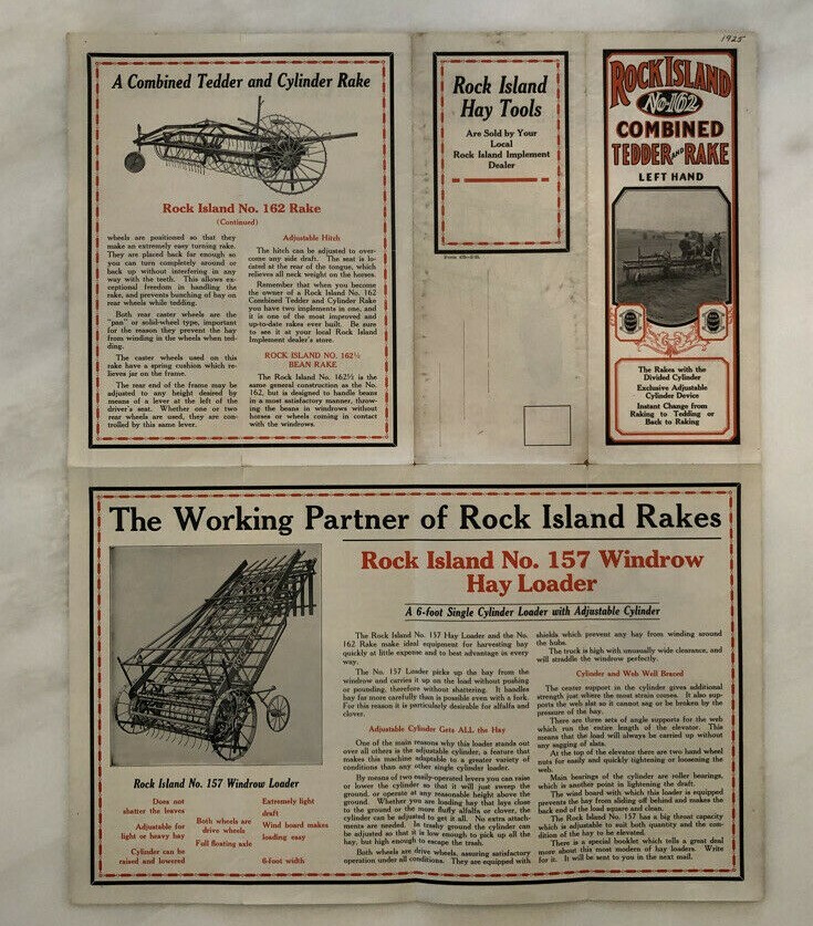 1925 ROCK ISLAND No. 162 TEDDER & RAKE Plow Co FARM Advertising Antique Brochure