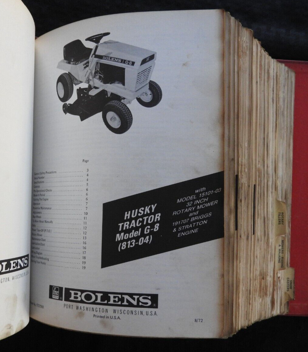 1961-72 Bolens Husky Lawn Tractor Dealer Master Operators Parts Manuals w/Prices
