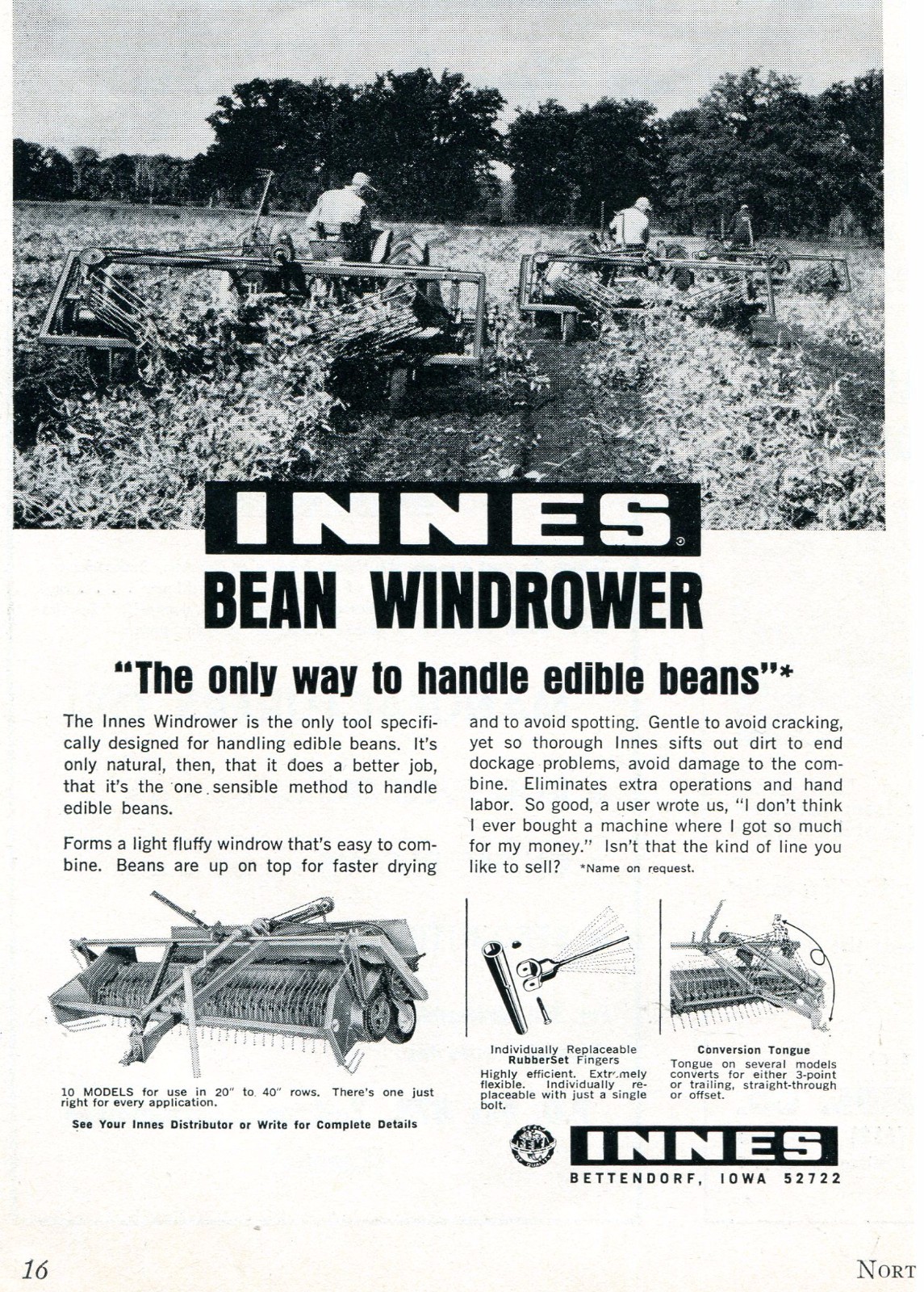 1967 small Print Ad of Innes Tractor Bean Windrower the only way to handle beans