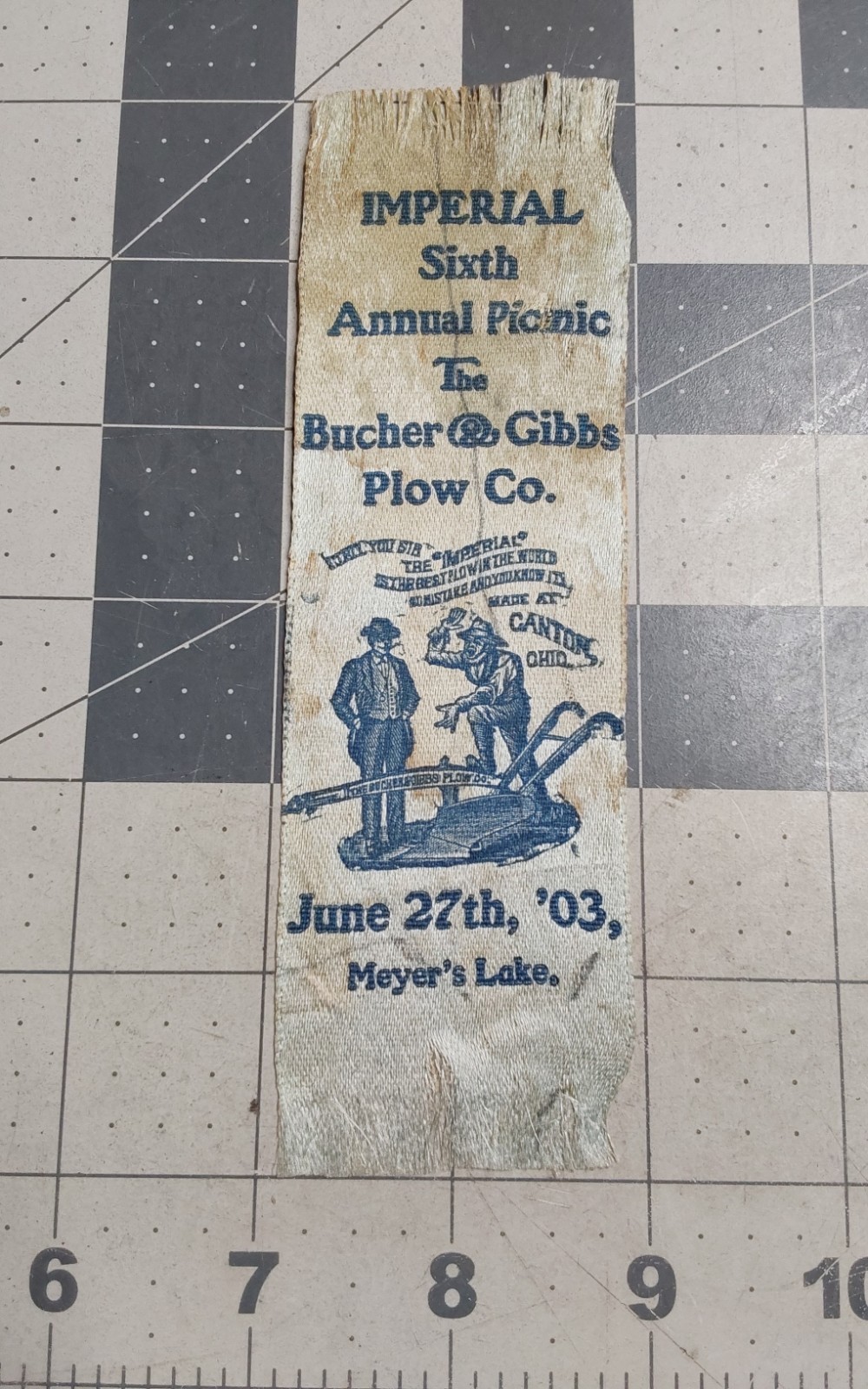 1903 Bucher & Gibbs Plow Co Imperial 6th Annual Picnic Ribbon