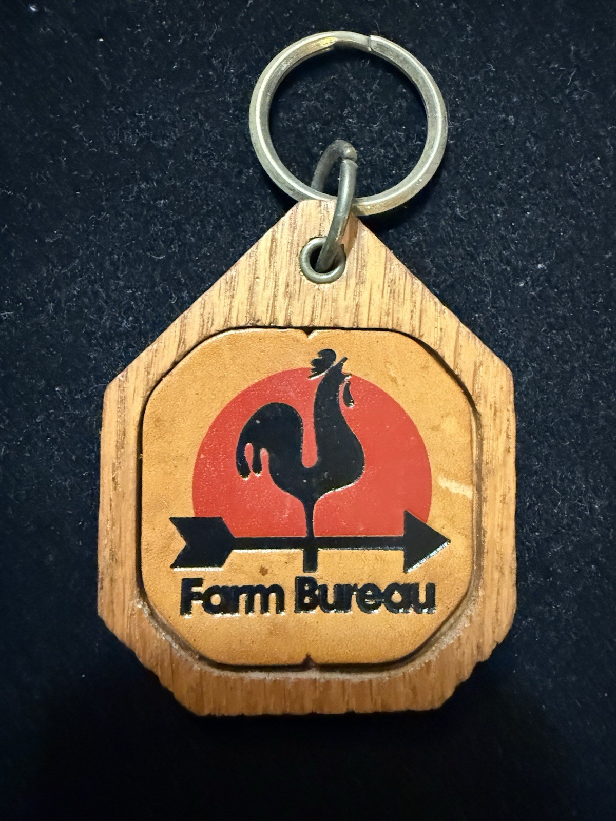 Vintage Farm Bureau Insurance Wood & Leather Keychain