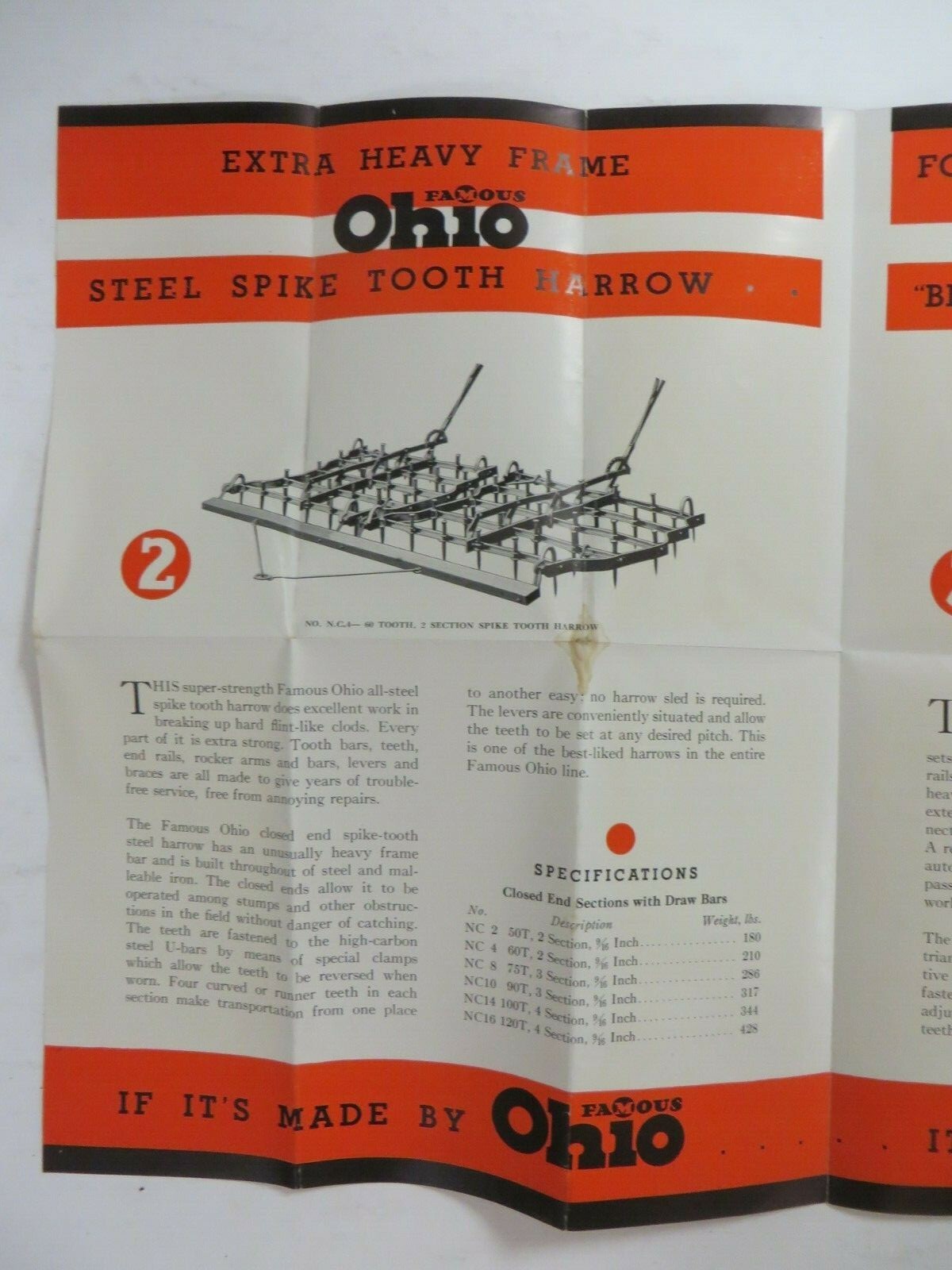 Vtg FAMOUS OHIO HARROWS Advertising Ohio Cultivator Salina, KS Habiger Brothers