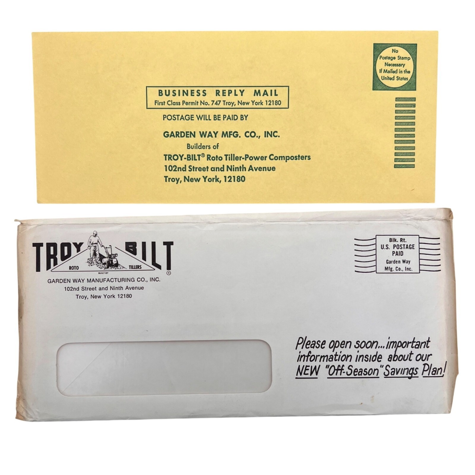 Troy-Bilt Vintage 1975 Garden Tiller Brochure Set With Order Form & Envelopes