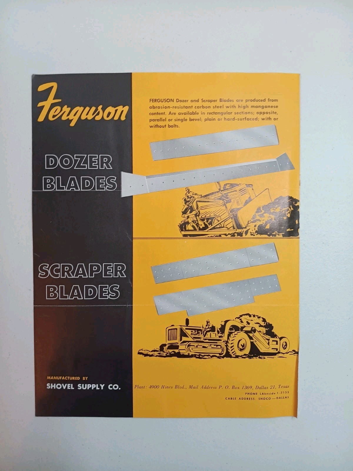 Vintage 1959 Grader Blades Shoco Motor Graders Sales Brochure Shovel Supply Co.