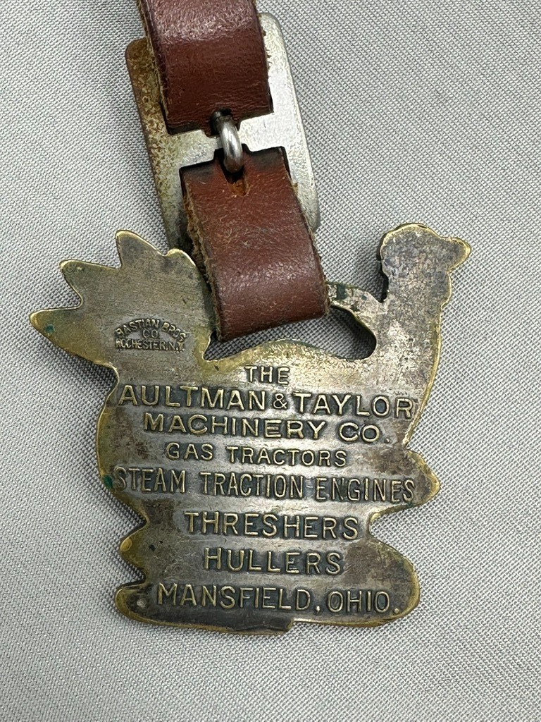 Antique Aultman Taylor TRACTOR Thresher ENGINE Farm Advertsing WATCH FOB Rooster