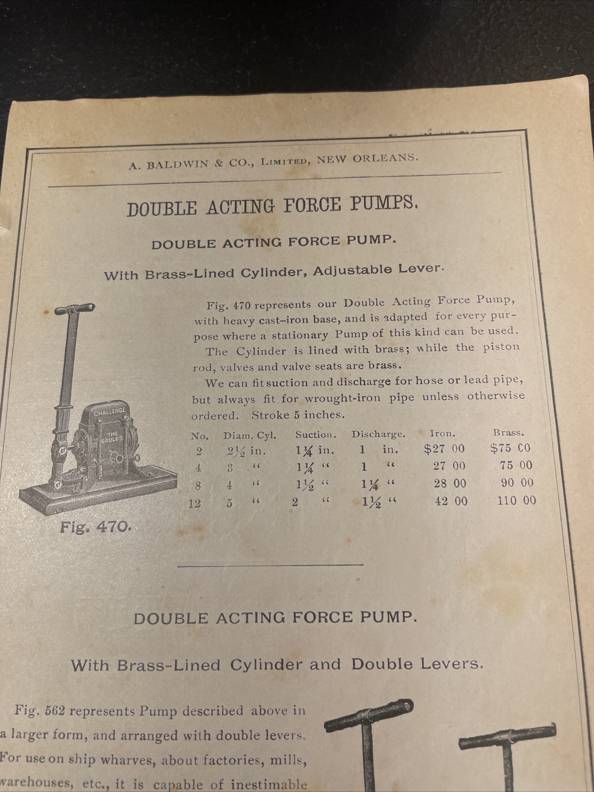 1891 Baldwin – Goulds Double Acting Force Pump – Farm Advertising – New Orleans