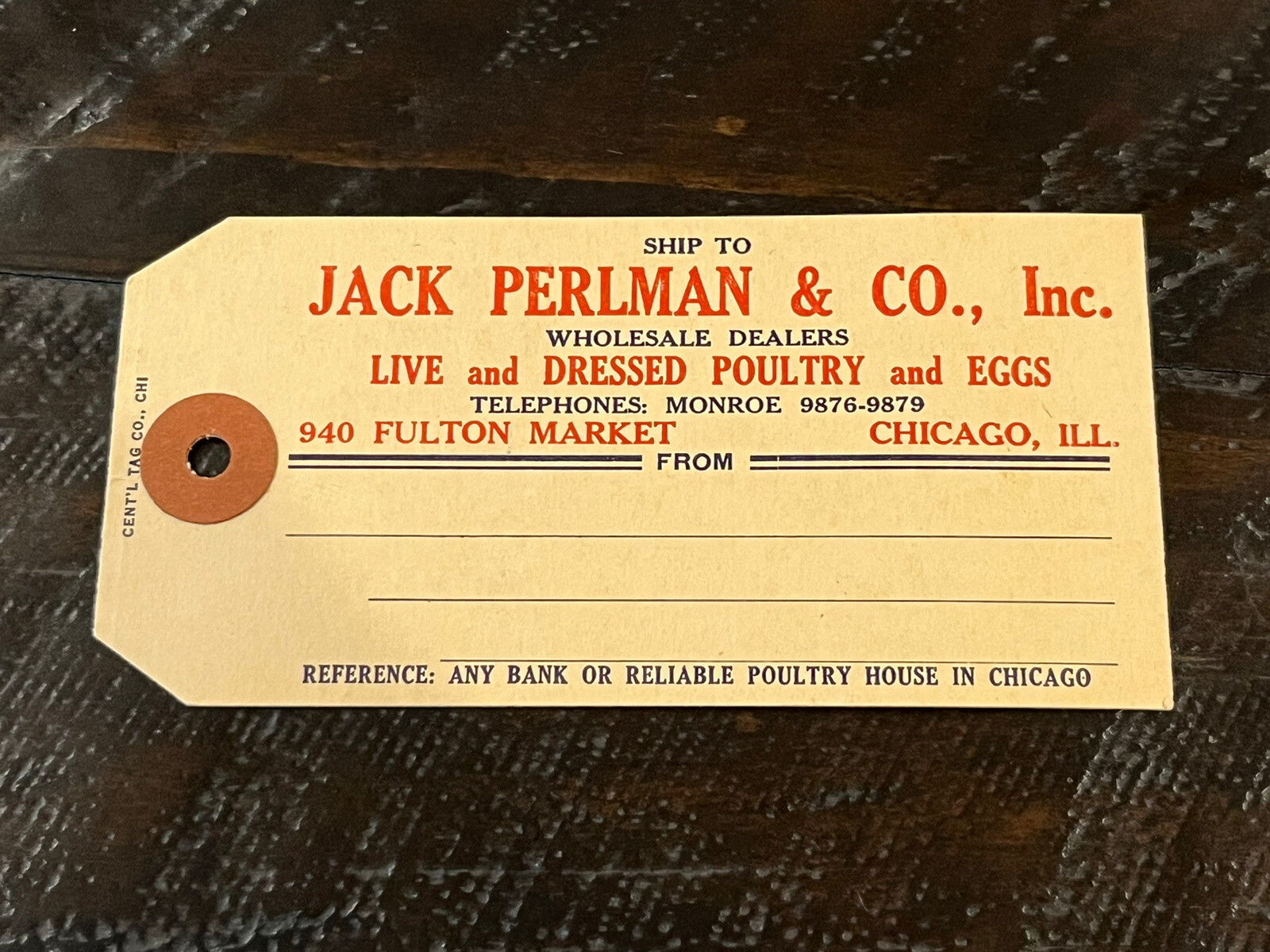 Vintage Live & Dessed Poultry & Eggs Shipping Tag Ad Card Jack Perlman Chicago