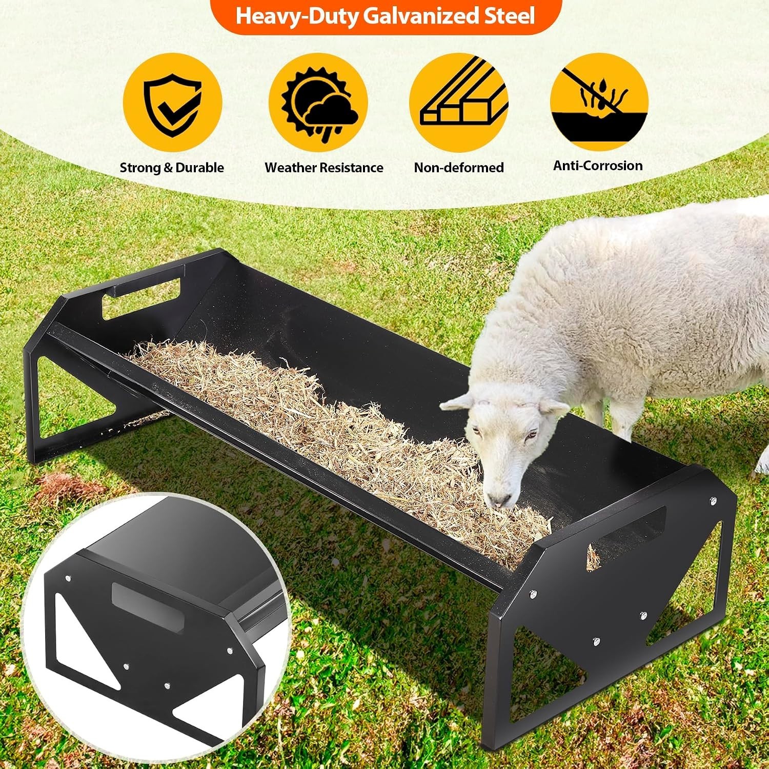 Livestock Feeder 44 Inch Long Lightweight Easy to Handle Metal Trough