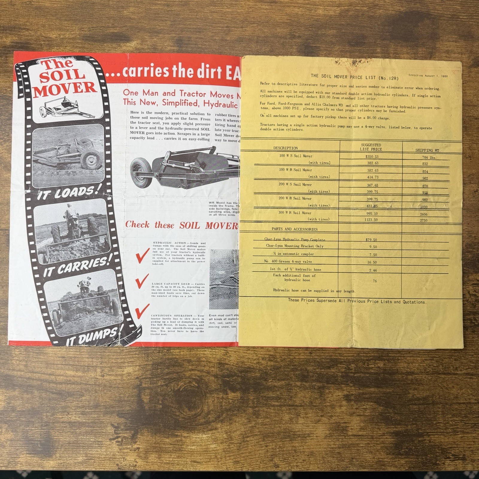 1950 Soil Mover Scraper Brochure & Price List – Columbus Nebraska Model WR WS