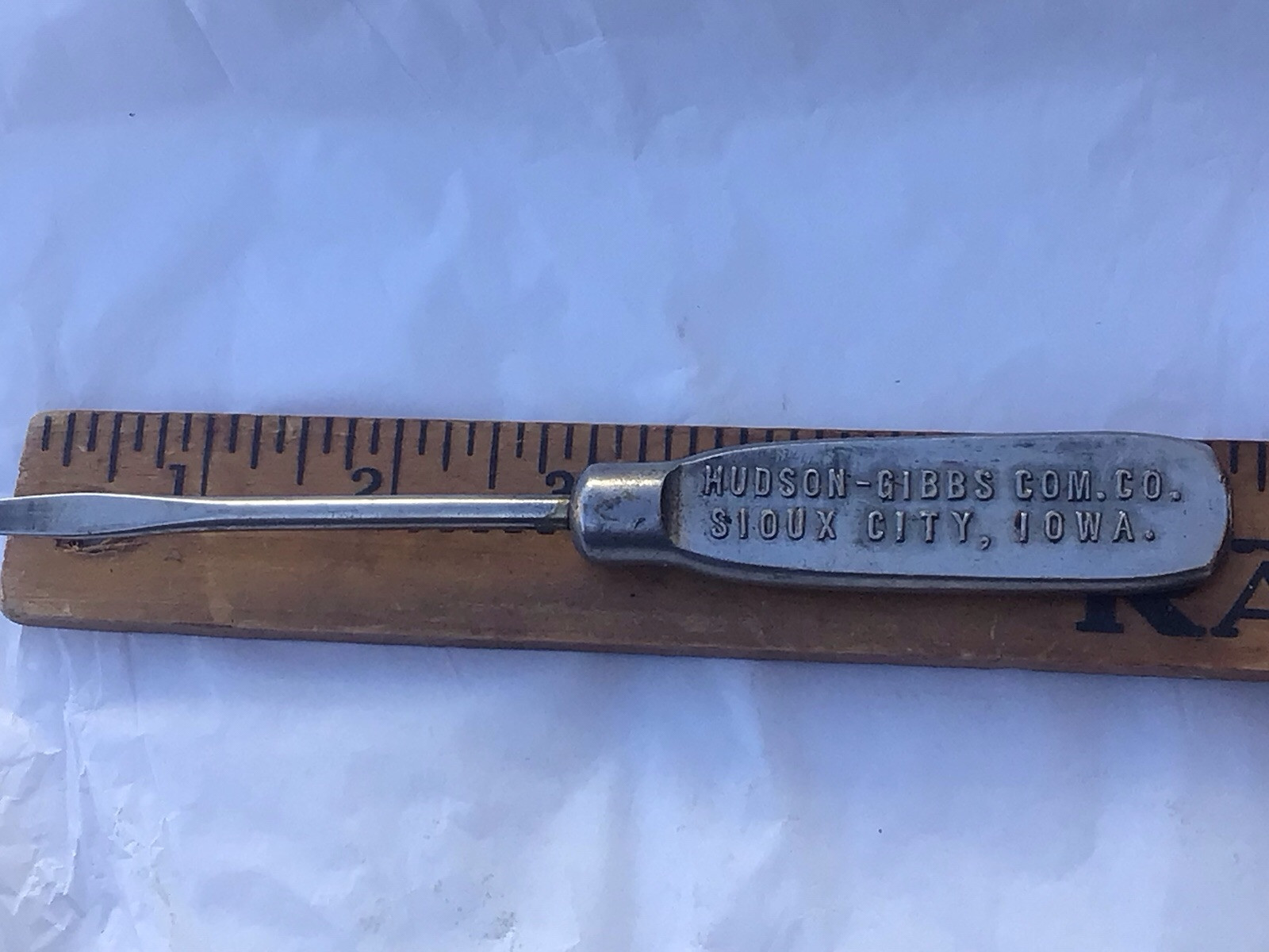 Vintage Screwdriver Hudson Gibbs Livestock Comm Sioux City Iowa Advertising
