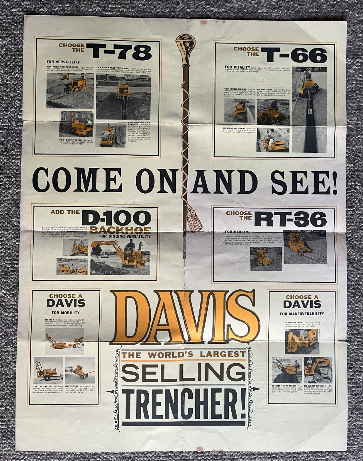 Davis Trenchers Wichita Kansas 4 model fold open sales Poster and flyer c. 1965
