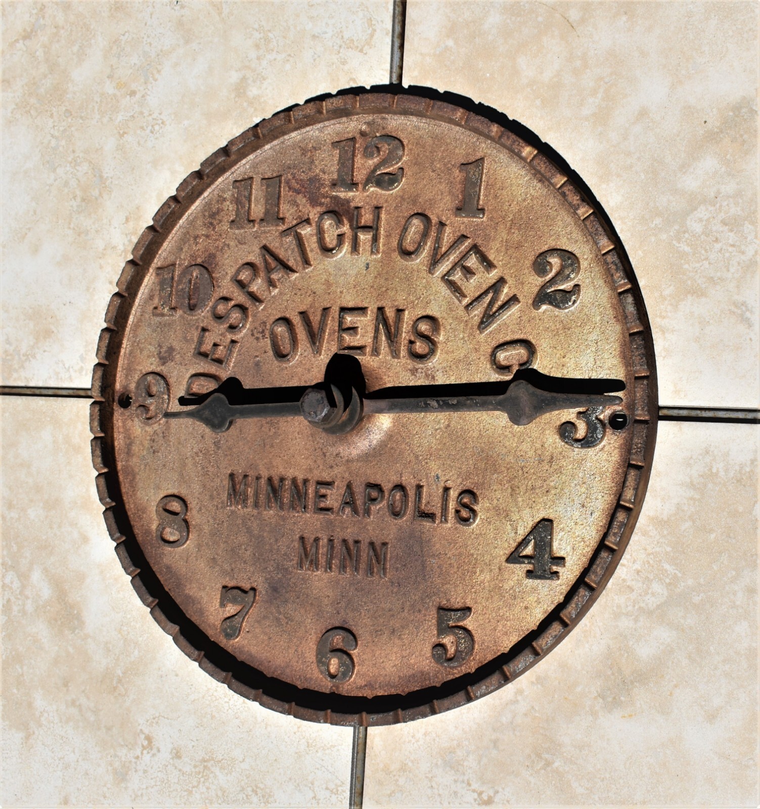 RARE Antique Despatch Oven Clock Timer Cast Iron Advertising Furnace Metal Sign