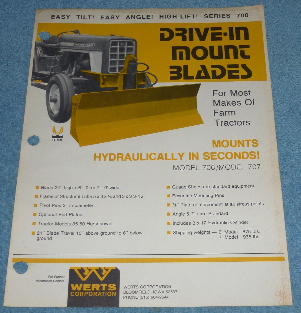 Vtg Werts Corp Drive-In Mount Blades For Tractors Farm Equipment Brochure Sheet