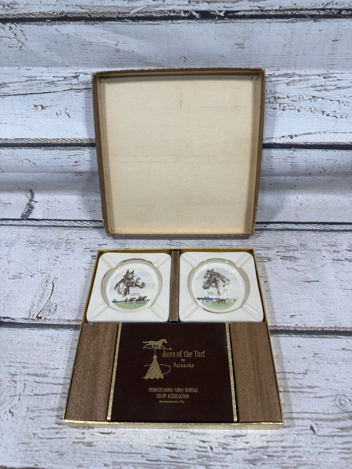 VTG Aces Of The Turf Palenske Pennsylvania Farm Bureau PA Ashtray/Playing Cards