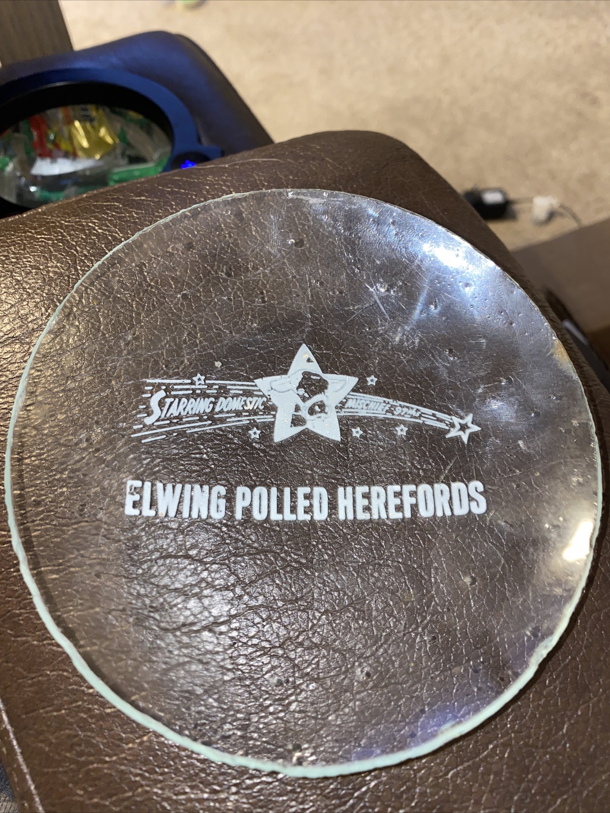 Vintage Elwing Polled Herefords Glass Tray Starring Domestic Mischief 97th