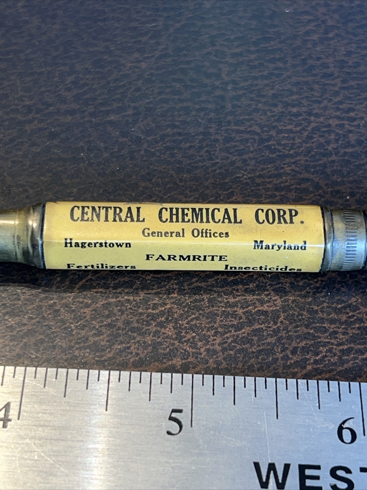 Vintage Early Farm Bullet Pencil Farmrite Central Chemical Hagerstown Md