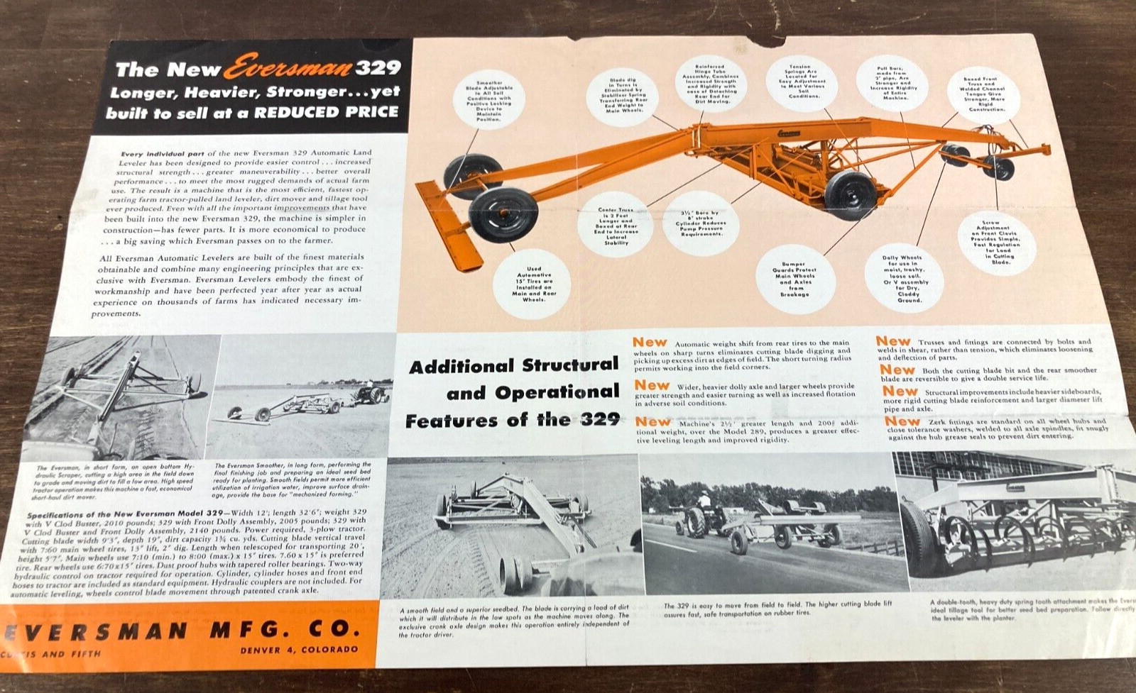 Eversman 329 Land Leveler Scraper 1960s Foldout Sales Brochure Tractor Implement